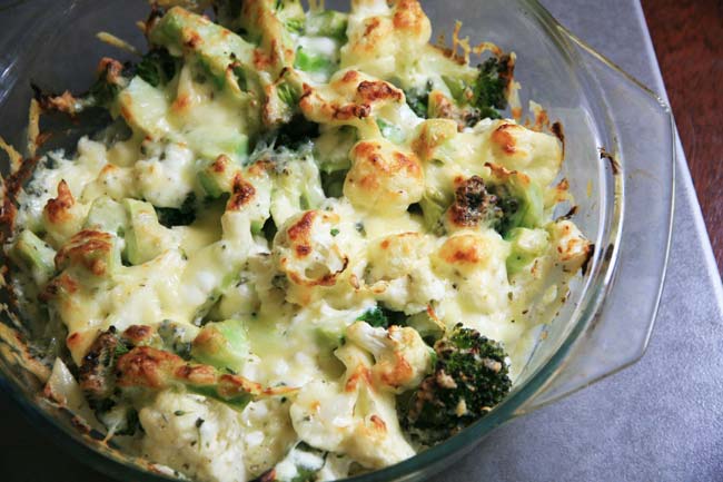 Cheesy Cauliflower Broccoli Bake