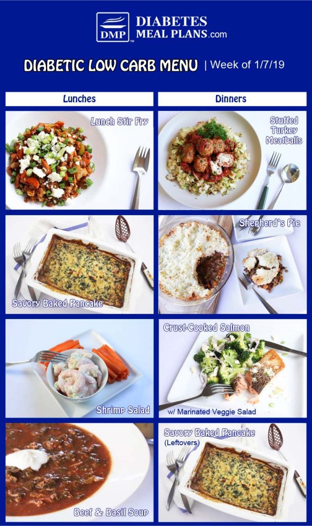 Low Carb Diabetic Meal Plan: Menu Week of 1/7/19