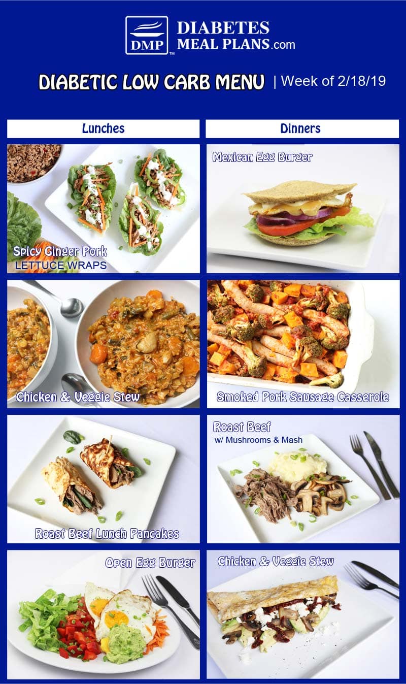 Low Carb Diabetic Meal Plan: Menu Week of 2/18/19