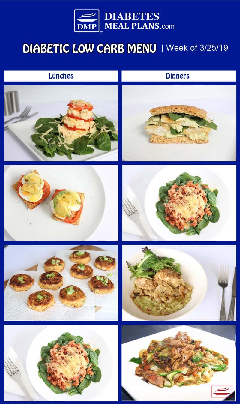 Low Carb Diabetic Meal Plan: Menu Week of 3/25/19