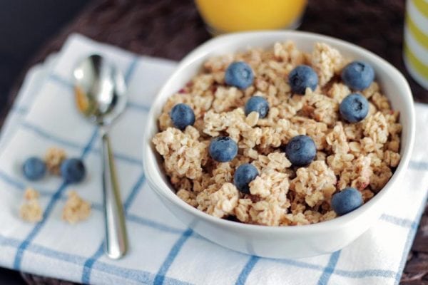 A bowl of oatmeal with berries